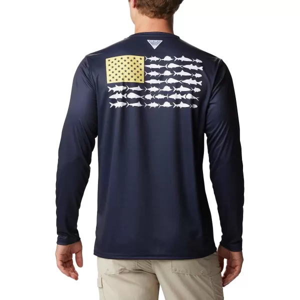 imageColumbia Mens PFG Terminal Tackle Fish Flag Long Sleeve Fishing ShirtCollegiate NavySun Glow