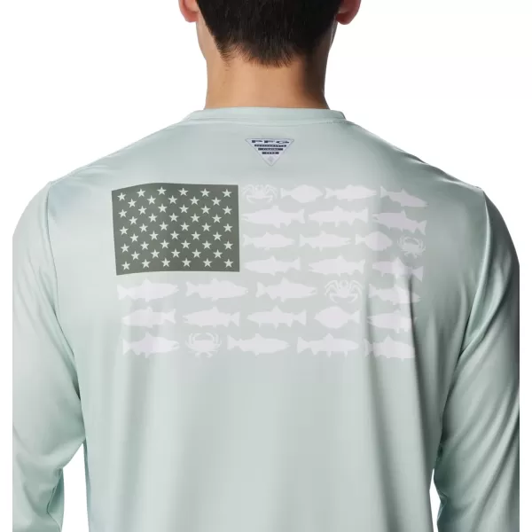 imageColumbia Mens PFG Terminal Tackle Fish Flag Long Sleeve Fishing ShirtCool GreenCypress Alaska Fish
