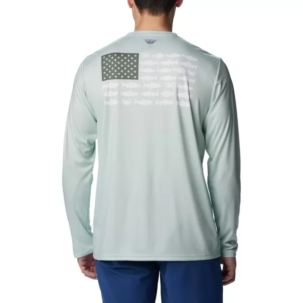 imageColumbia Mens PFG Terminal Tackle Fish Flag Long Sleeve Fishing ShirtCool GreenCypress Alaska Fish
