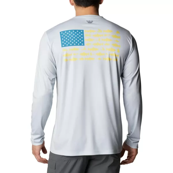 imageColumbia Mens PFG Terminal Tackle Fish Flag Long Sleeve Fishing ShirtCool GreyDeep Marine Trout Flies