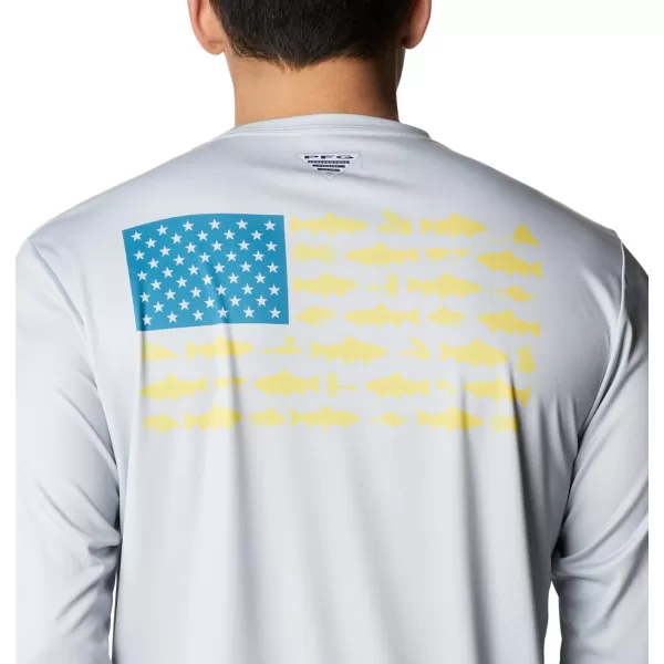 imageColumbia Mens PFG Terminal Tackle Fish Flag Long Sleeve Fishing ShirtCool GreyDeep Marine Trout Flies