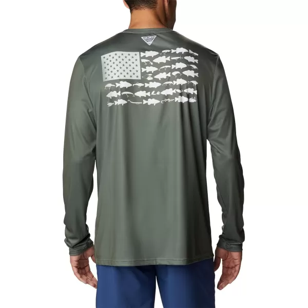 imageColumbia Mens PFG Terminal Tackle Fish Flag Long Sleeve Fishing ShirtCypressCool Green Bass Lures