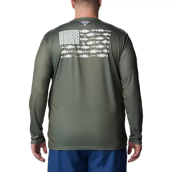 imageColumbia Mens PFG Terminal Tackle Fish Flag Long Sleeve Fishing ShirtCypressCool Green Bass Lures