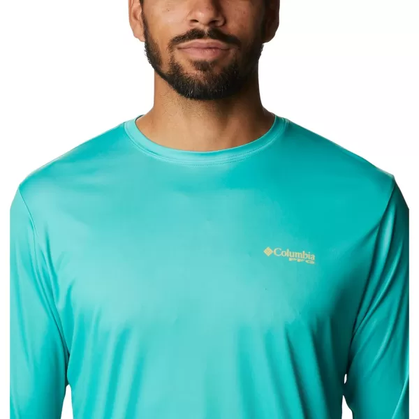 imageColumbia Mens PFG Terminal Tackle Fish Flag Long Sleeve Fishing ShirtElectric TurquoiseSun Glow