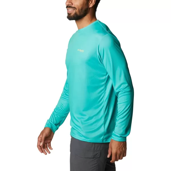 imageColumbia Mens PFG Terminal Tackle Fish Flag Long Sleeve Fishing ShirtElectric TurquoiseSun Glow