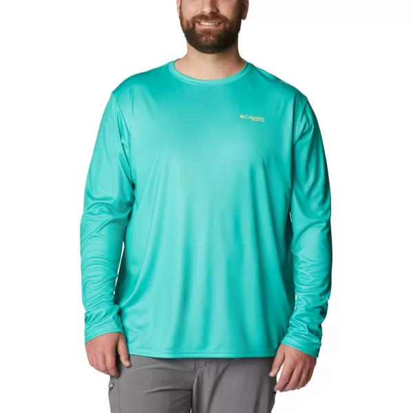 imageColumbia Mens PFG Terminal Tackle Fish Flag Long Sleeve Fishing ShirtElectric TurquoiseSun Glow