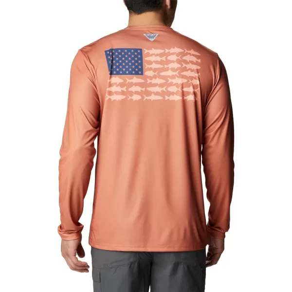 imageColumbia Mens PFG Terminal Tackle Fish Flag Long Sleeve Fishing ShirtIsland OrangeCarbon Inshore Fish