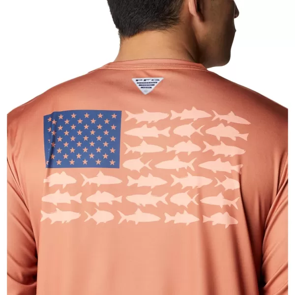 imageColumbia Mens PFG Terminal Tackle Fish Flag Long Sleeve Fishing ShirtIsland OrangeCarbon Inshore Fish