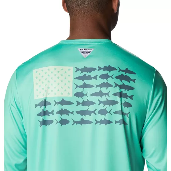 imageColumbia Mens PFG Terminal Tackle Fish Flag Long Sleeve Fishing ShirtLight JadeMetal Inshore Fish