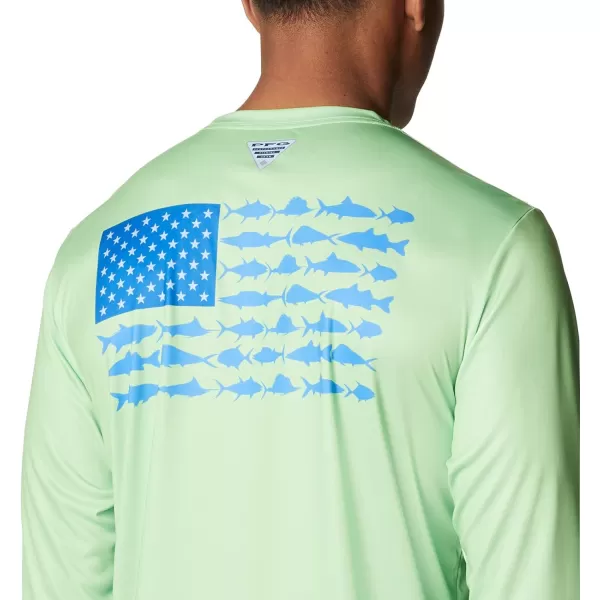 imageColumbia Mens PFG Terminal Tackle Fish Flag Long Sleeve Fishing ShirtLime GlowVivid Blue