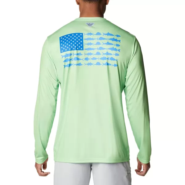 imageColumbia Mens PFG Terminal Tackle Fish Flag Long Sleeve Fishing ShirtLime GlowVivid Blue
