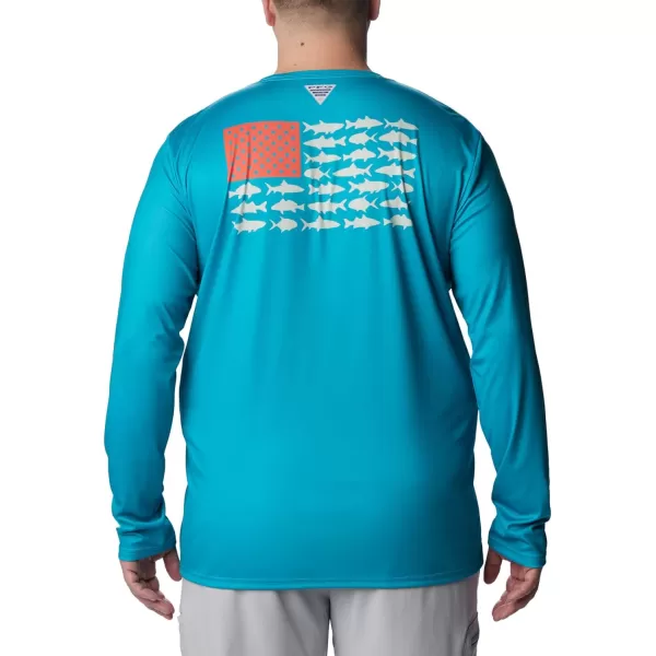 imageColumbia Mens PFG Terminal Tackle Fish Flag Long Sleeve Fishing ShirtOcean TealCorange Inshore Slam