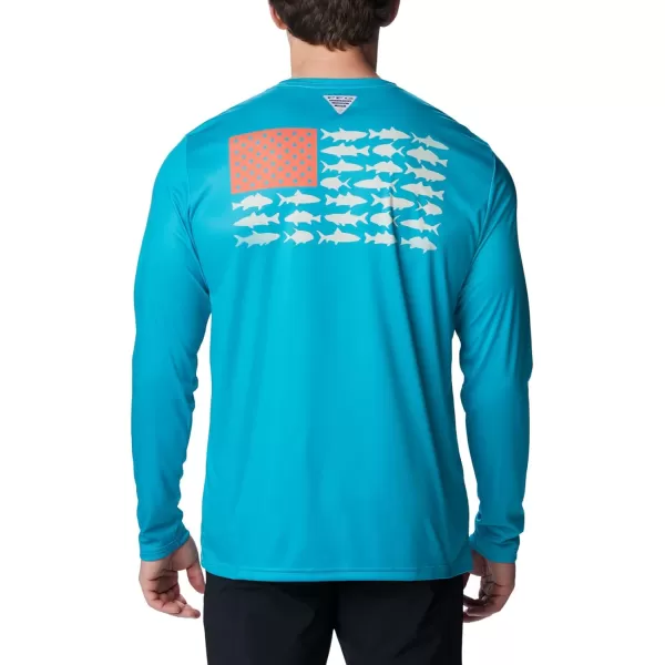 imageColumbia Mens PFG Terminal Tackle Fish Flag Long Sleeve Fishing ShirtOcean TealCorange Inshore Slam