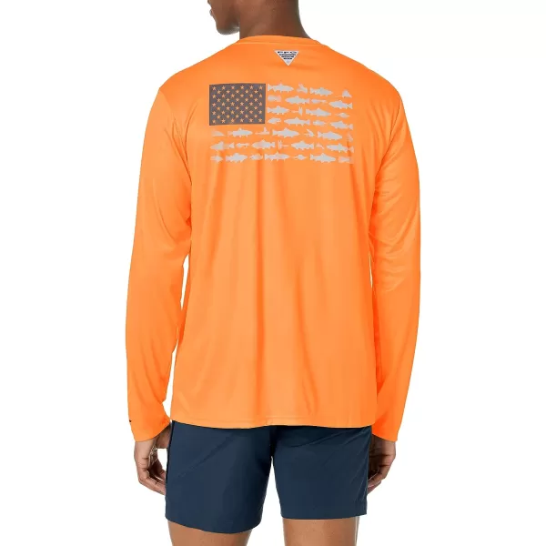 imageColumbia Mens PFG Terminal Tackle Fish Flag Long Sleeve Fishing ShirtOrange BlastCity Grey Trout Flies