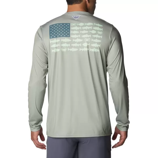 imageColumbia Mens PFG Terminal Tackle Fish Flag Long Sleeve Fishing ShirtSafariMetal Alaska Fish