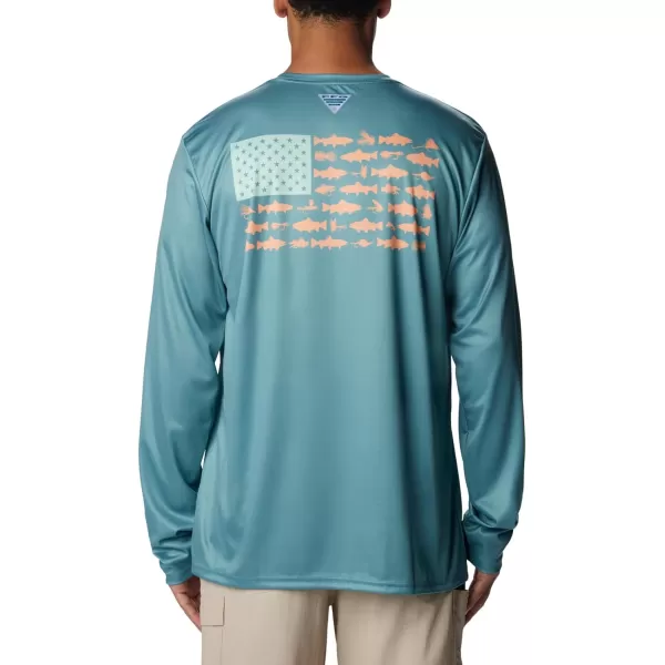 imageColumbia Mens PFG Terminal Tackle Fish Flag Long Sleeve Fishing ShirtTranquil Teal Mint Cay Trout Flies