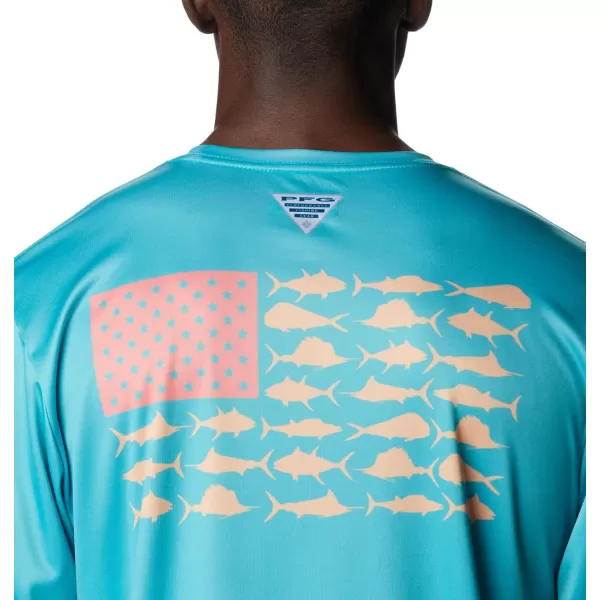 imageColumbia Mens PFG Terminal Tackle Fish Flag Long Sleeve Fishing ShirtTurquoise Coral Glow Offshore Fish