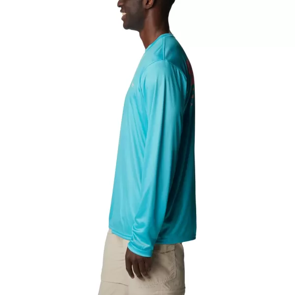 imageColumbia Mens PFG Terminal Tackle Fish Flag Long Sleeve Fishing ShirtTurquoise Coral Glow Offshore Fish