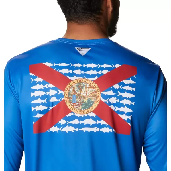 imageColumbia Mens PFG Terminal Tackle Fish Flag Long Sleeve Fishing ShirtVivid BlueFl Fish