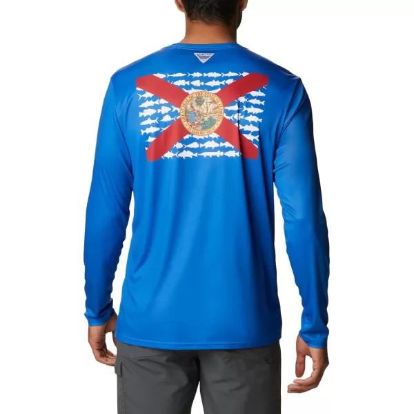 imageColumbia Mens PFG Terminal Tackle Fish Flag Long Sleeve Fishing ShirtVivid BlueFl Fish