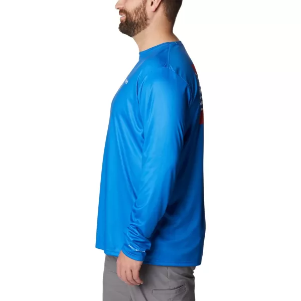 imageColumbia Mens PFG Terminal Tackle Fish Flag Long Sleeve Fishing ShirtVivid BlueFl Fish