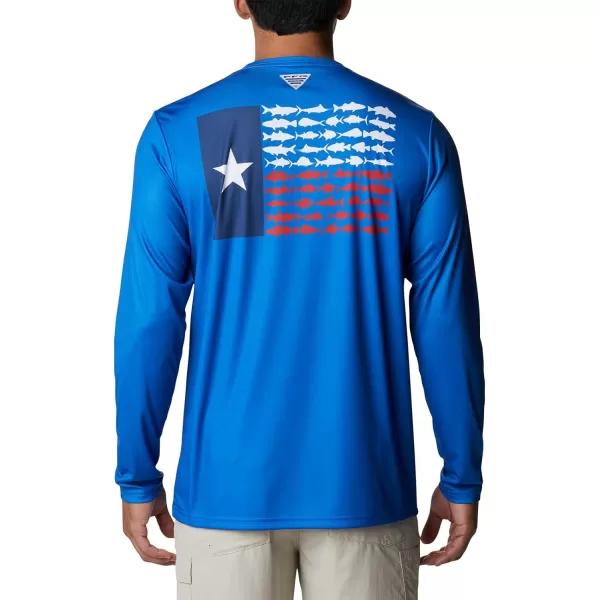imageColumbia Mens PFG Terminal Tackle Fish Flag Long Sleeve Fishing ShirtVivid BlueTx Flag