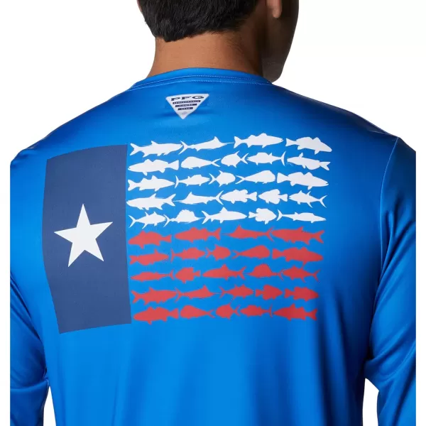 imageColumbia Mens PFG Terminal Tackle Fish Flag Long Sleeve Fishing ShirtVivid BlueTx Flag
