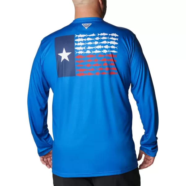 imageColumbia Mens PFG Terminal Tackle Fish Flag Long Sleeve Fishing ShirtVivid BlueTx Flag