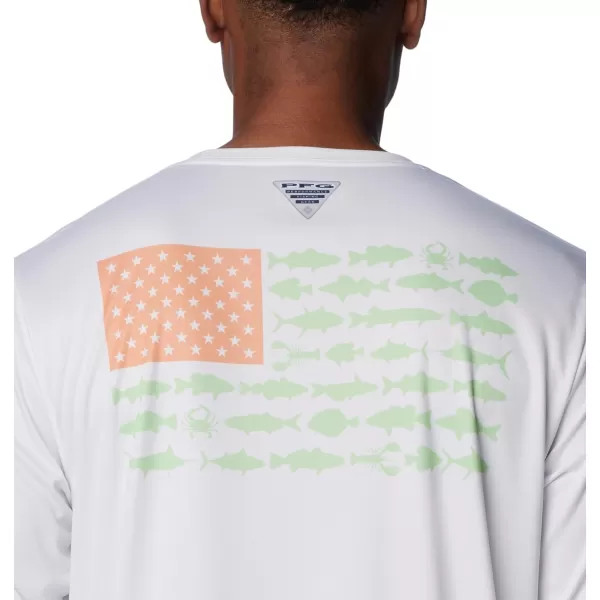 imageColumbia Mens PFG Terminal Tackle Fish Flag Long Sleeve Fishing ShirtWhiteBright Nectar Mid Atlantic
