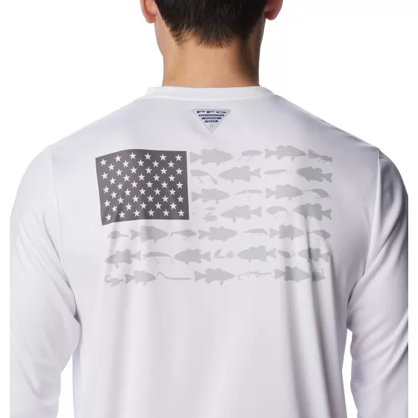 imageColumbia Mens PFG Terminal Tackle Fish Flag Long Sleeve Fishing ShirtWhiteCity Grey Bass Lures