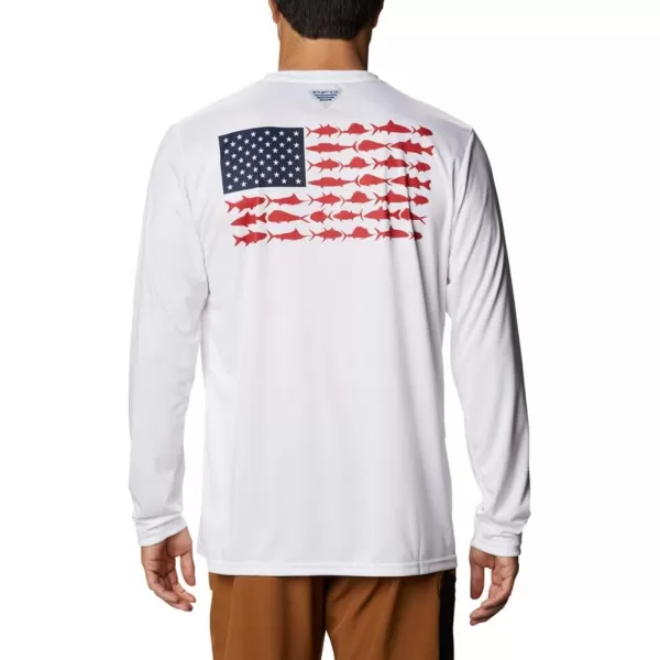 imageColumbia Mens PFG Terminal Tackle Fish Flag Long Sleeve Fishing ShirtWhiteCollegiate Navy