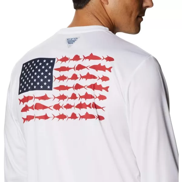 imageColumbia Mens PFG Terminal Tackle Fish Flag Long Sleeve Fishing ShirtWhiteCollegiate Navy