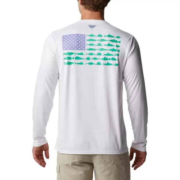 imageColumbia Mens PFG Terminal Tackle Fish Flag Long Sleeve Fishing ShirtWhiteFairytale