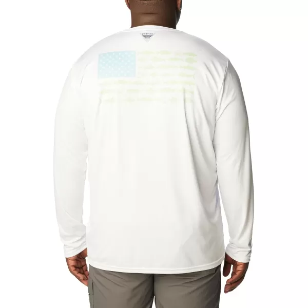 imageColumbia Mens PFG Terminal Tackle Fish Flag Long Sleeve Fishing ShirtWhiteSpring Blue Mid Atlantic