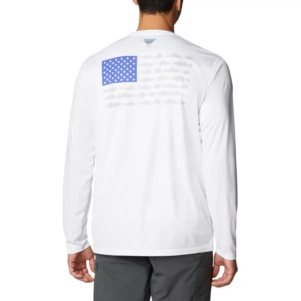imageColumbia Mens PFG Terminal Tackle Fish Flag Long Sleeve Fishing ShirtWhiteTanzanite