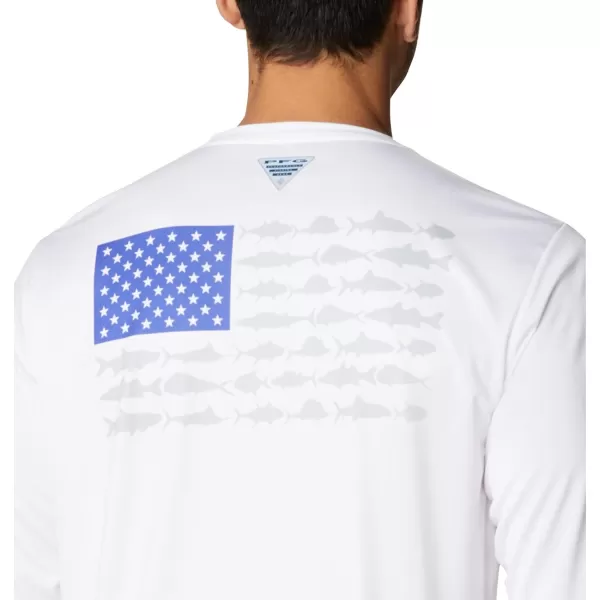 imageColumbia Mens PFG Terminal Tackle Fish Flag Long Sleeve Fishing ShirtWhiteTanzanite