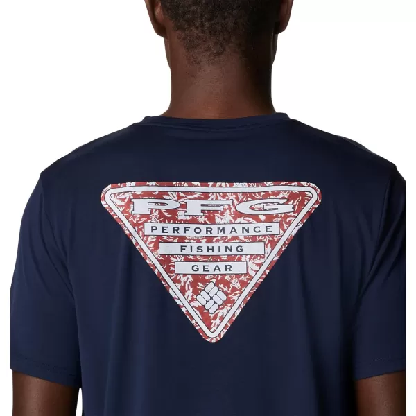 imageColumbia Mens PFG Triangle Fill Tech Tee Short SleeveCollegiate NavyRed Spark Kona
