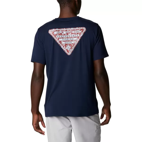 imageColumbia Mens PFG Triangle Fill Tech Tee Short SleeveCollegiate NavyRed Spark Kona
