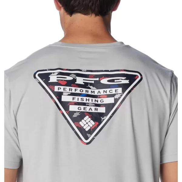 imageColumbia Mens PFG Triangle Fill Tech Tee Short SleeveCool GreyStars N Stripes Graphic