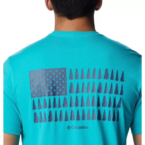 imageColumbia Mens Rockaway River Country Short Sleeve TeeBright AquaTreestriped Flag Graphic