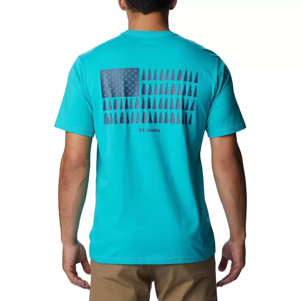 imageColumbia Mens Rockaway River Country Short Sleeve TeeBright AquaTreestriped Flag Graphic