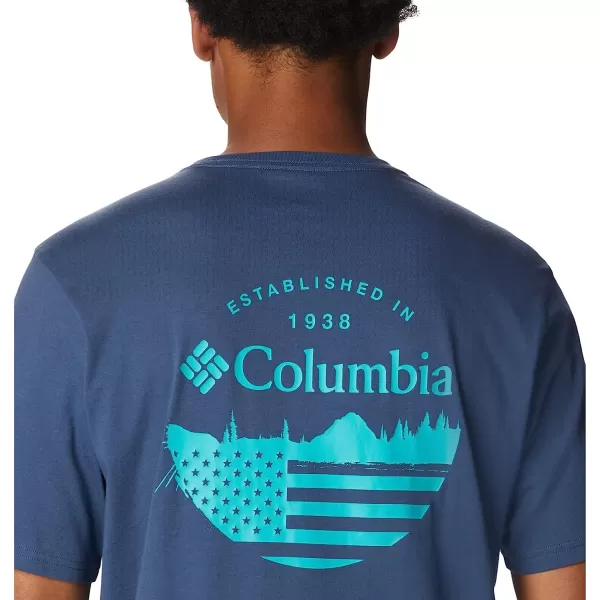 imageColumbia Mens Rockaway River Country Short Sleeve TeeDark MountainFun With Flags Graphic