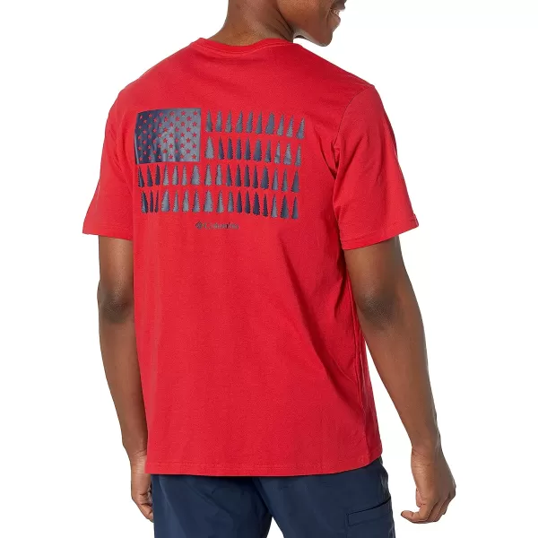 imageColumbia Mens Rockaway River Country Short Sleeve TeeMountain RedTreestriped Flag Graphic