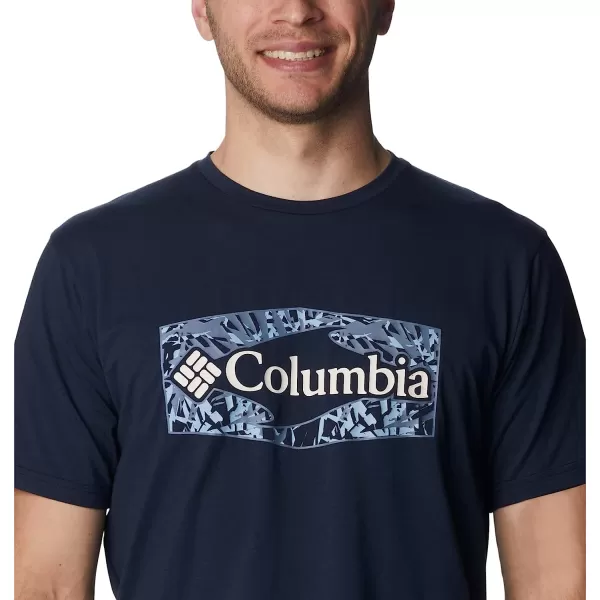 imageColumbia Mens Sun Trek Short Sleeve Graphic TeeCollegiate NavyPalmed Hex Graphic