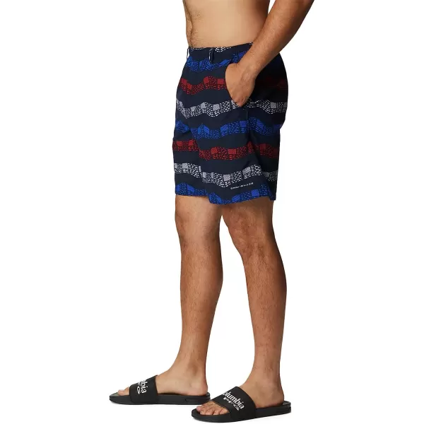 imageColumbia Mens Super Backcast Water ShortCollegiate Navy Fish Flag Waves Print