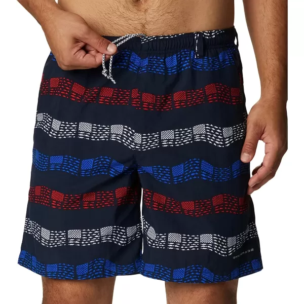 imageColumbia Mens Super Backcast Water ShortCollegiate Navy Fish Flag Waves Print