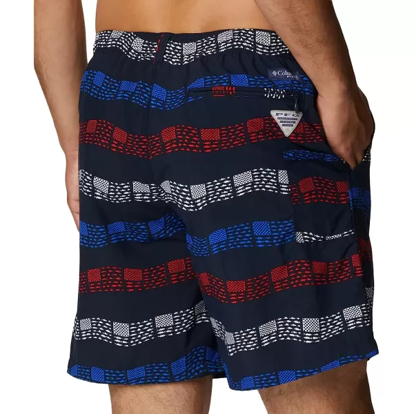 imageColumbia Mens Super Backcast Water ShortCollegiate Navy Fish Flag Waves Print