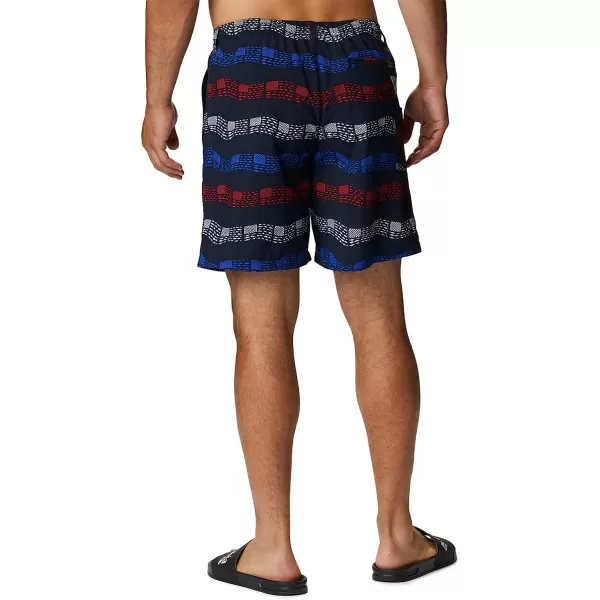 imageColumbia Mens Super Backcast Water ShortCollegiate Navy Fish Flag Waves Print