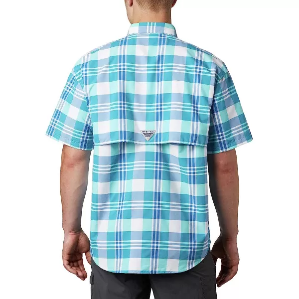 imageColumbia Mens Super Bahama Short Sleeve ShirtBright Aqua Multi Plaid