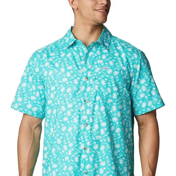 imageColumbia Mens Super Slack Tide Camp ShirtBright Aqua Marlin Palms Print